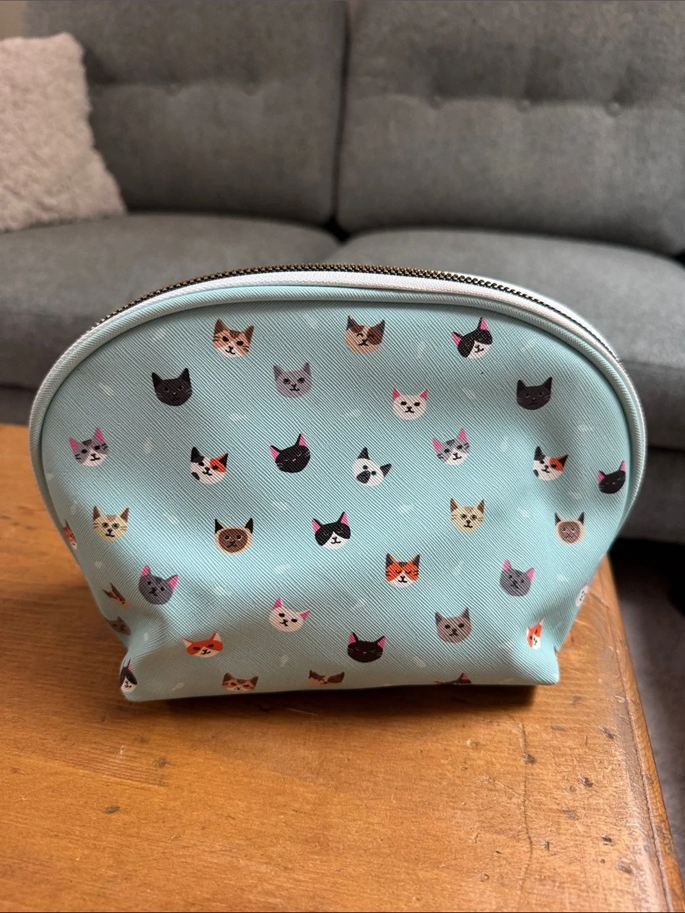 Cat make up bag easy access blue